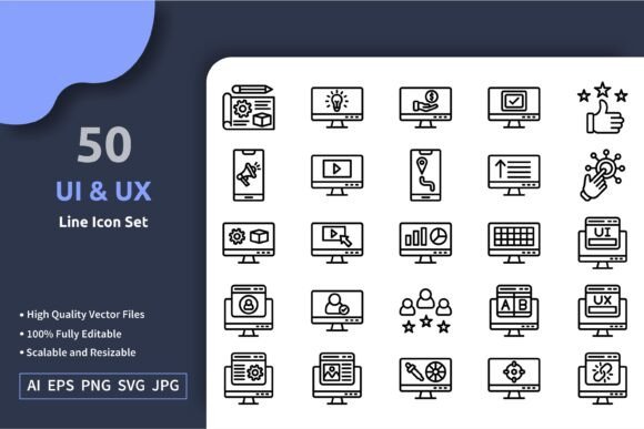 50 Vector UI and UX Line Icons — Graphics & Icons Bundle