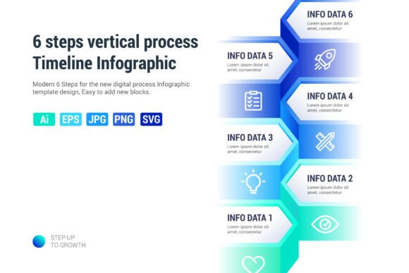 6 Steps Vertical Timeline Infographic: Graphics for Real Branding
