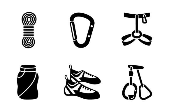 Climbing Gear Equipment Icon Set EPS: Graphics & Icons