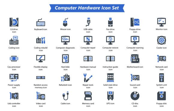 Computer Hardware Icon Set: Graphics & Icons for Sellers