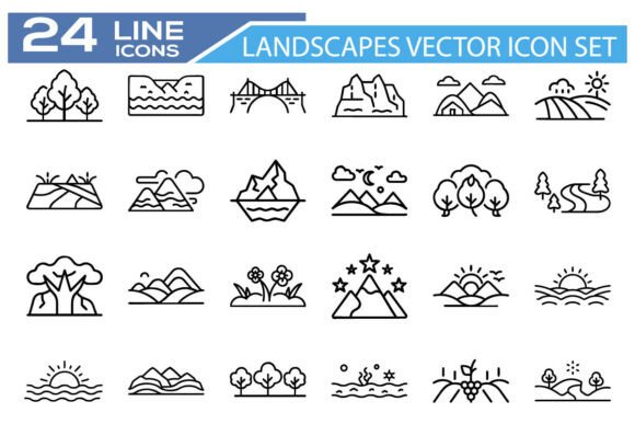 Landscapes Vector Icon Set – Scenic Graphics & Illustrations