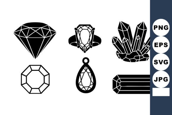 Minimal Black Gemstone Icon Set: Graphics for Crafts Brands