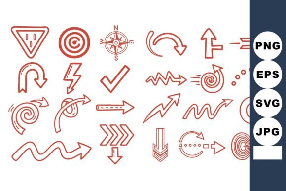 Red Doodle Arrows Line Art Set