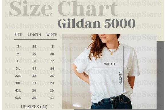 Size Chart Gildan 5000 Graphics & Product Mockups