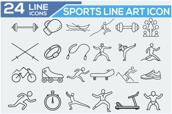 Sports Line Art Icon Set: Modern Graphics & Illustrations