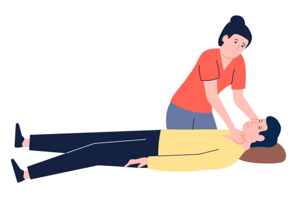 Woman Check Pulse of Lying Man. Medical Graphics