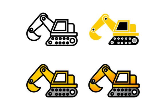 Yellow Excavator Icon Set: Graphics & Icons for Builders
